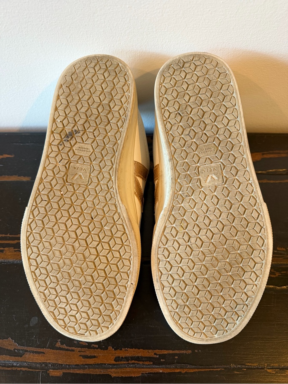 Veja White Leather Sneakers with Gold Accents - Picture 7 of 7